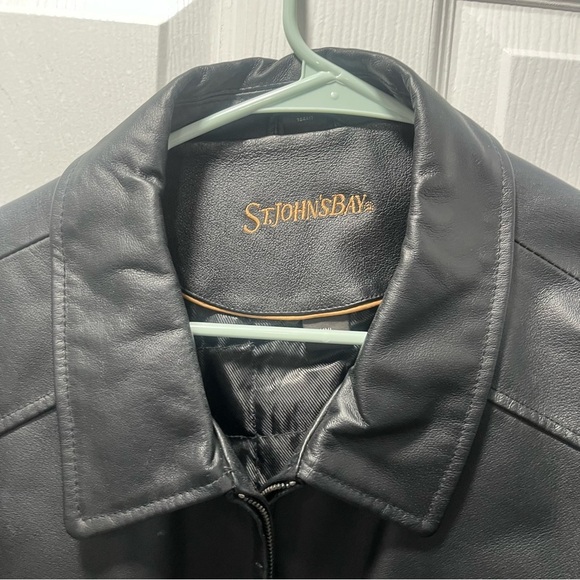 St. John's Bay Black Leather Bomber Jacket Genuine Leather Full Zip Pockets XXL - Picture 3 of 10